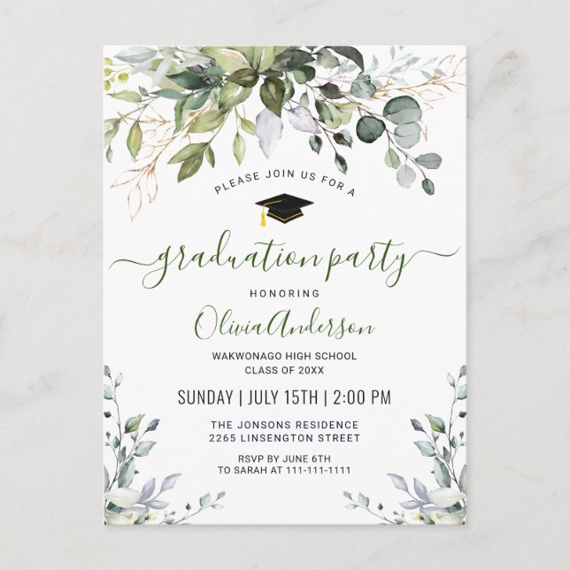 Elégant Eucalyptus Graduation Party Invitation (Devant)