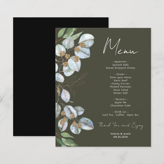 Elégant Eucalyptus Green Event Menu (Devant / Derrière)