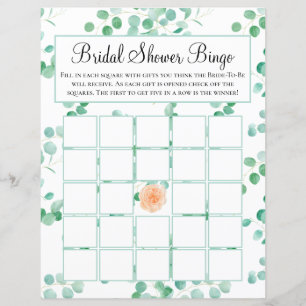 Élégant Eucalyptus Green Peach Floral Bridal Bingo