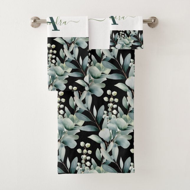 Elegant Eucalyptus Greenery Botanical Towel Set (En situation)