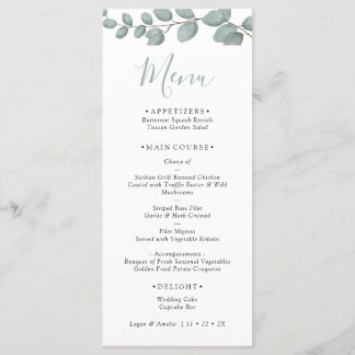 Elegant Eucalyptus Greenery Wedding Menu Card
