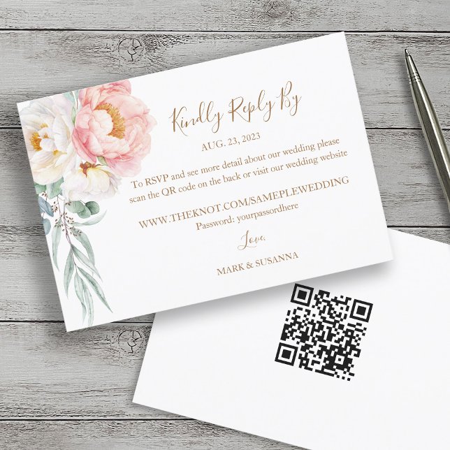 Elégant Eucalyptus Peonies Mariage RSVP (code QR) (Créateur téléchargé)