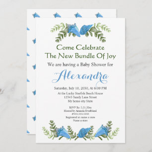 Elegant Eucalyptus Seashell Baby shower invitation