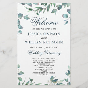 Elégant Eucalyptus Simple Mariage Ceremony Program