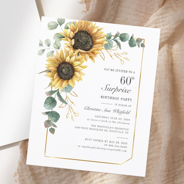 Elégant Eucalyptus tournesol Script 60e anniversai (Elegant Eucalyptus Sunflower Script 60th Birthday)