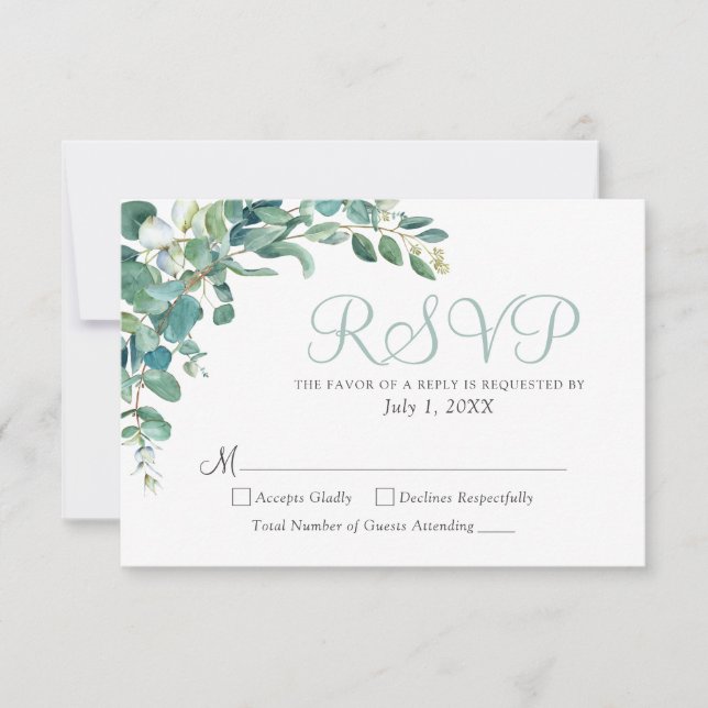 Elégant Eucalyptus Verdure Feuilles mariage RSVP (Devant)