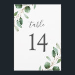 Elégant Eucalyptus Vert 5x7 Numéros de tableau<br><div class="desc">Conçue pour coordonner avec notre collection Moody Greenery mariage, cette carte personnalisable de numéros de tableau présente des feuilles d'eucalyptus vert sauge à l'aquarelle accentués d'un cadre géométrique doré et jumelés à un script élégant et une police serif élégante en gris. Pour effectuer des modifications avancées, accédez à l'option "Cliquez...</div>
