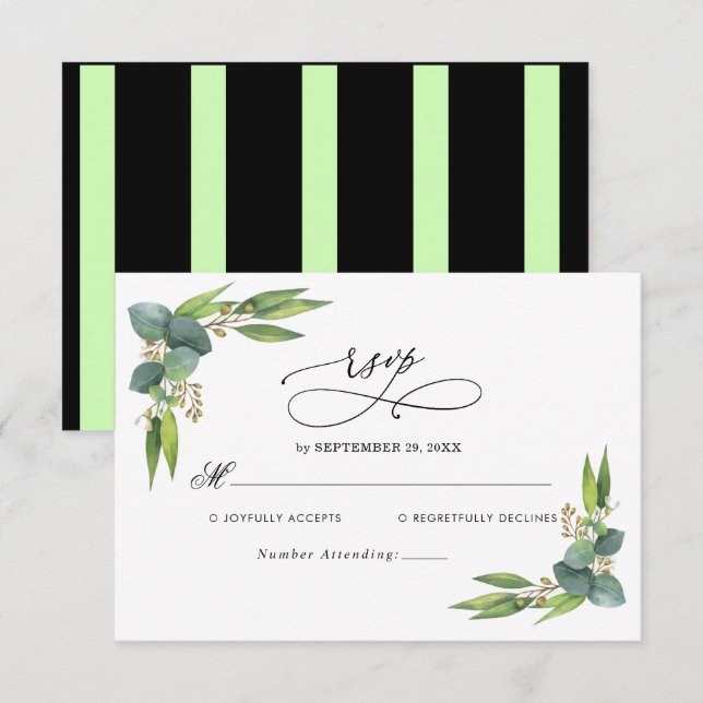 Elégant Eucalyptus vert mariage carte RSVP (Devant / Derrière)