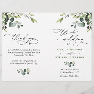 Elégant Eucalyptus Watercolor Boho Wedding Program
