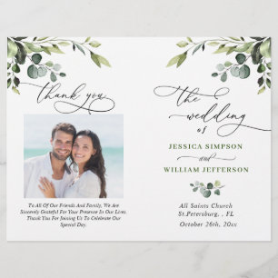 Elégant Eucalyptus Watercolor Boho Wedding Program