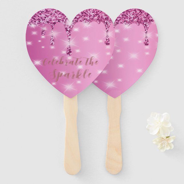 Élégant éventail à paillettes rose chaud pour l'en (Devant et derrière)