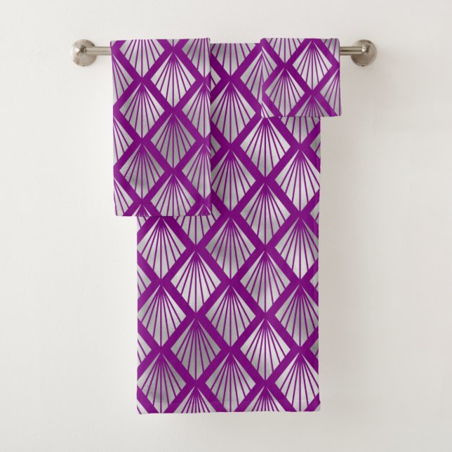 Élégant éventail argent violet Art Déco diamant (En situation)