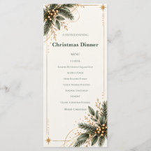 Elegant Evergreen Gold Christmas Dinner Menu