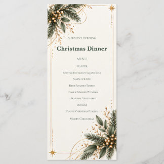 Elegant Evergreen Gold Christmas Dinner Menu