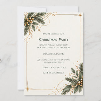 Elegant Evergreen Gold Christmas Party Invitation