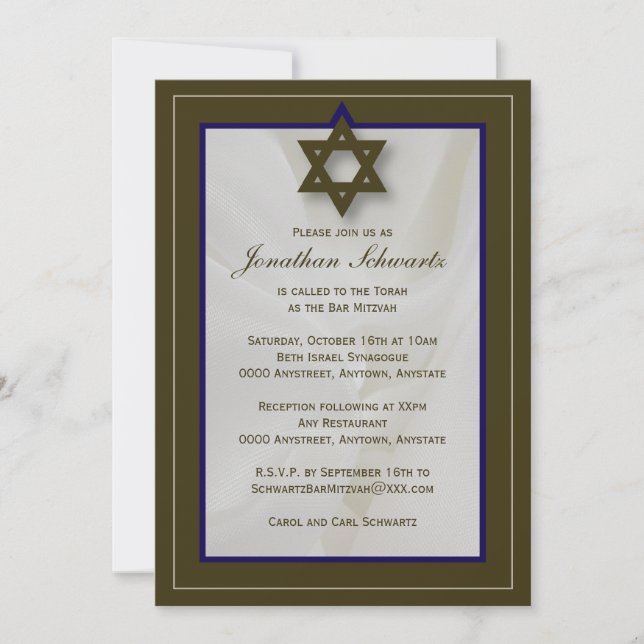 Élégant Fabric Bar Mitzvah Invitation en Brown (Devant)