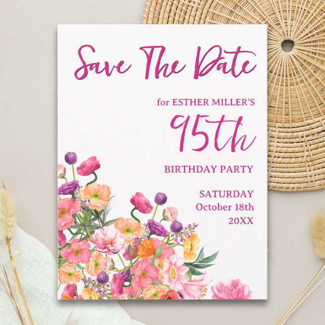 Élégant Faire-Part 95e Anniversaire - Floral (Créateur téléchargé)