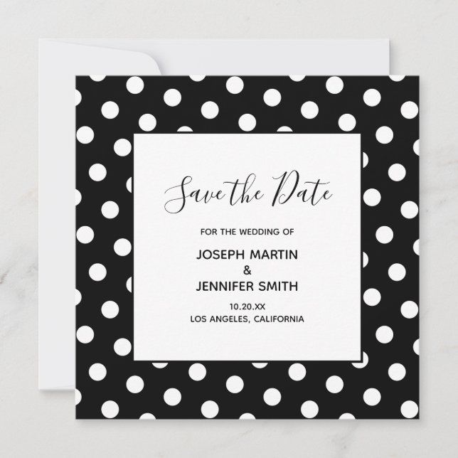 Élégant faire-part à pois blancs avec calligraphie (Devant)