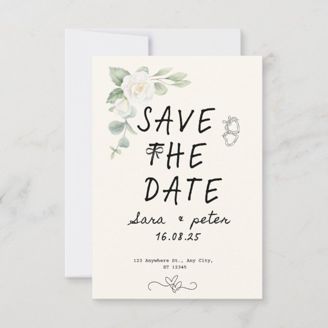 Élégant Faire-Part de Date de Mariage Floral Vert  (Devant)