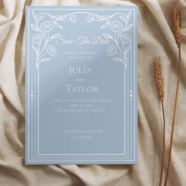 Élégant Faire-Part de Date de Mariage Minimal Bleu (Créateur téléchargé)