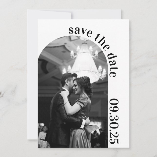 Élegant Faire-Part de Date de Mariage Noir et Blan (Devant)