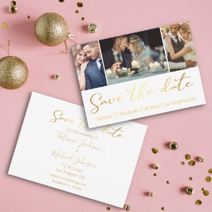 Élégant Faire-Part de Date de Mariage Script Or 3 