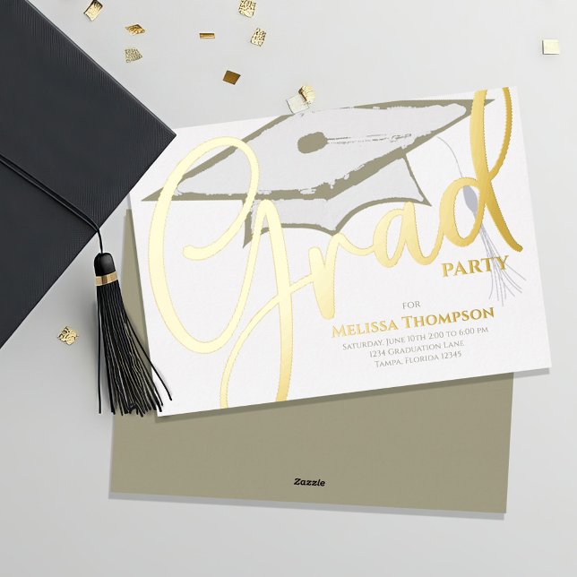 Élégant Faire-part de graduation de script (Graduation gold foil announcement invitation. )