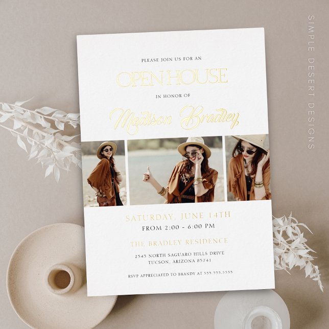 Élégant Faire-part de graduation moderne Gold Foil (Modern Elegant Gold Foil Graduation Open House Invitation )