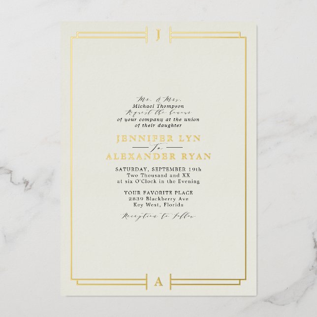 Élégant Faire-part de mariage à code QR RSVP monog (Recto)
