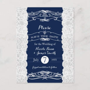 Élégant faire-part de mariage à dentelle bleue et