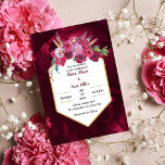 élégant faire-part de mariage à fleurs rose magent<br><div class="desc">fleurs magenta rose et bourguignonne et faire-part de mariage feuille. Ce joli design mariage présente un cadre doré avec une aquarelle rose et un feuillage aux couleurs rose et bordeaux. Le dos est un rose de couleur rose magenta.</div>