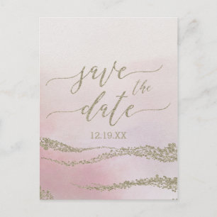Élégant faire-part de mariage à l'aquarelle rose S