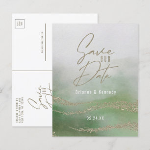 Élégant faire-part de mariage à l'aquarelle verte