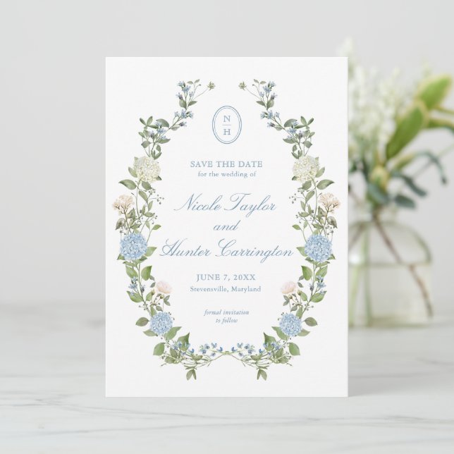 Élégant faire-part de mariage à monogramme avec ho (Debout devant)