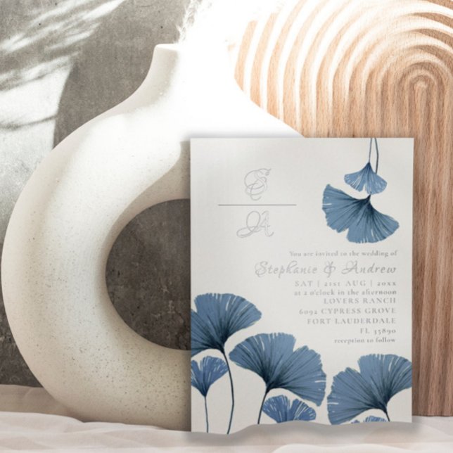 Elégant Faire-part de mariage argent et feuille bl (Créateur téléchargé)