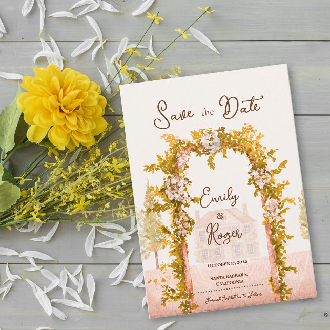 Élégant Faire-Part de Mariage avec Arche de Jardin (Elegant Watercolor Garden Arch Save the Date Rustic Countryside Wedding Save the Date Card)