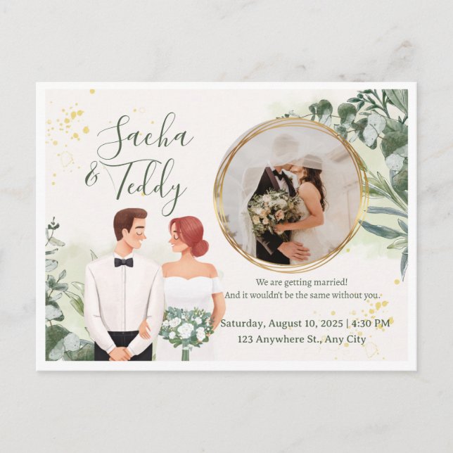 Élégant faire-part de mariage avec photo et date d (Devant)