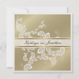 Élégant Faire-part de mariage blanc de paon floral