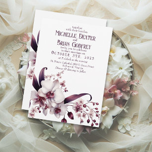 Elégant Faire-part de mariage blanc orchidée et pr