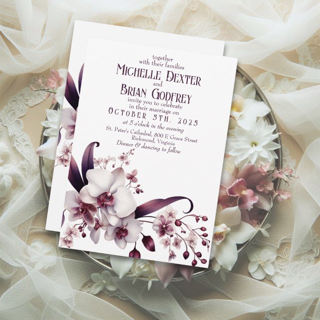 Elégant Faire-part de mariage blanc orchidée et pr (Créateur téléchargé)