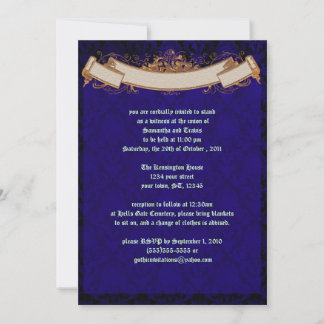 Elégant Faire-part de mariage bleu Damask Goth