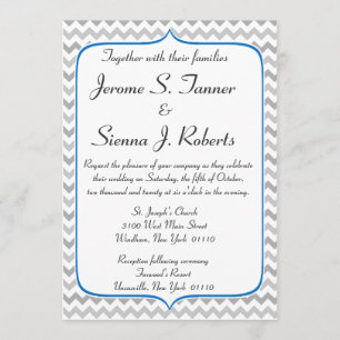Elégant Faire-part de mariage bleu et gris Chevron