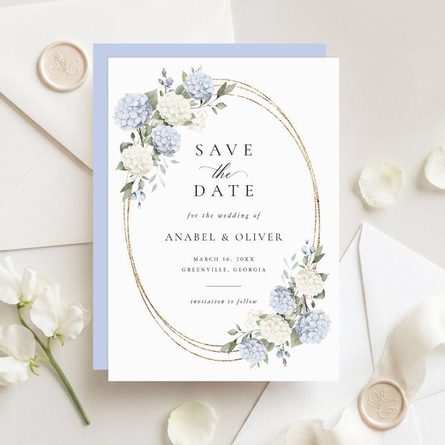 Élégant Faire-Part de Mariage Bleu Hydrangea (Créateur téléchargé)