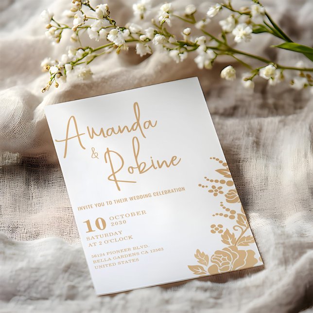 Élégant Faire-part de mariage botanique en or (Créateur téléchargé)