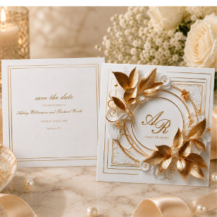 Élégant Faire-Part de Mariage Botanique Or pour Sa