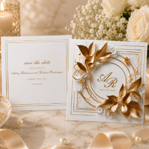 Élégant Faire-Part de Mariage Botanique Or pour Sa