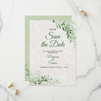 Élégant faire-part de mariage botanique vert Save