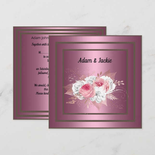 ÉLÉGANT FAIRE-PART DE MARIAGE BOUQUET ROSE BLANC (Devant / Derrière)