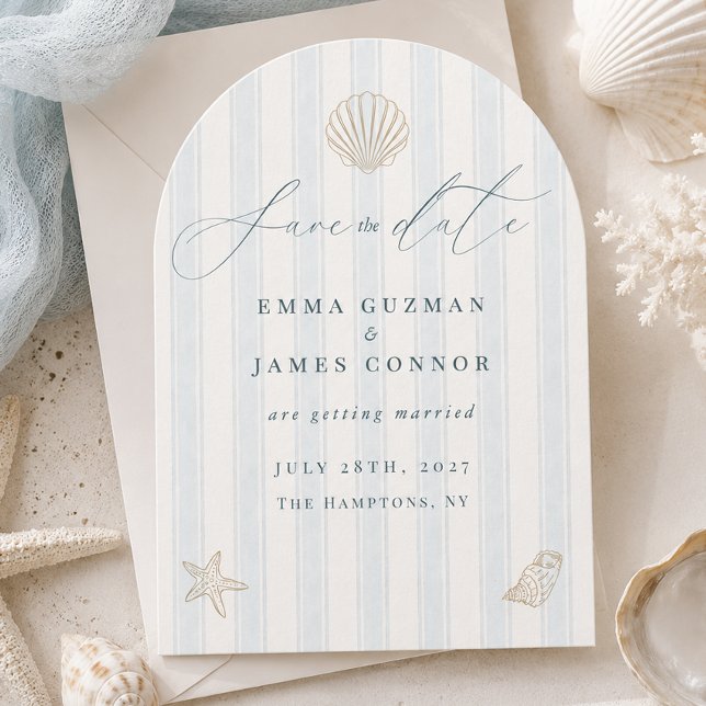 Élégant Faire-Part de Mariage Coquillage Marin (Elegant Coastal Seashell Wedding Save the Date Invitation)