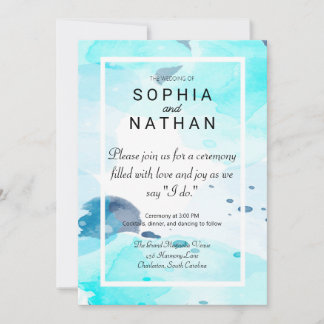 Elégant Faire-part de mariage d'aquarelle bleu